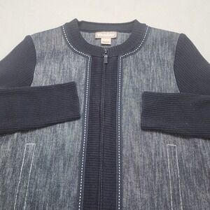 TAN‎ JAY Womens Cardigan Sweater Jacket Blue Mix Knit Zip Front Pockets M